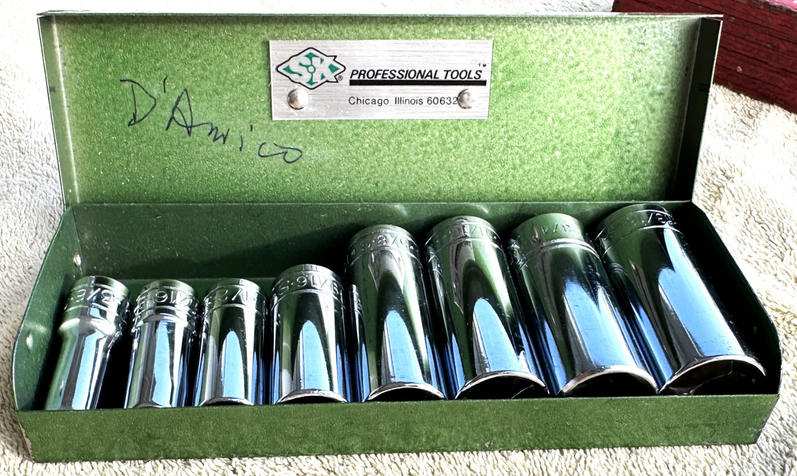 S-K PROFESSIONAL TOOLS 8 PC 3/8 INCH DRIVE SAE SOCKET SET NO. 404 SERIES