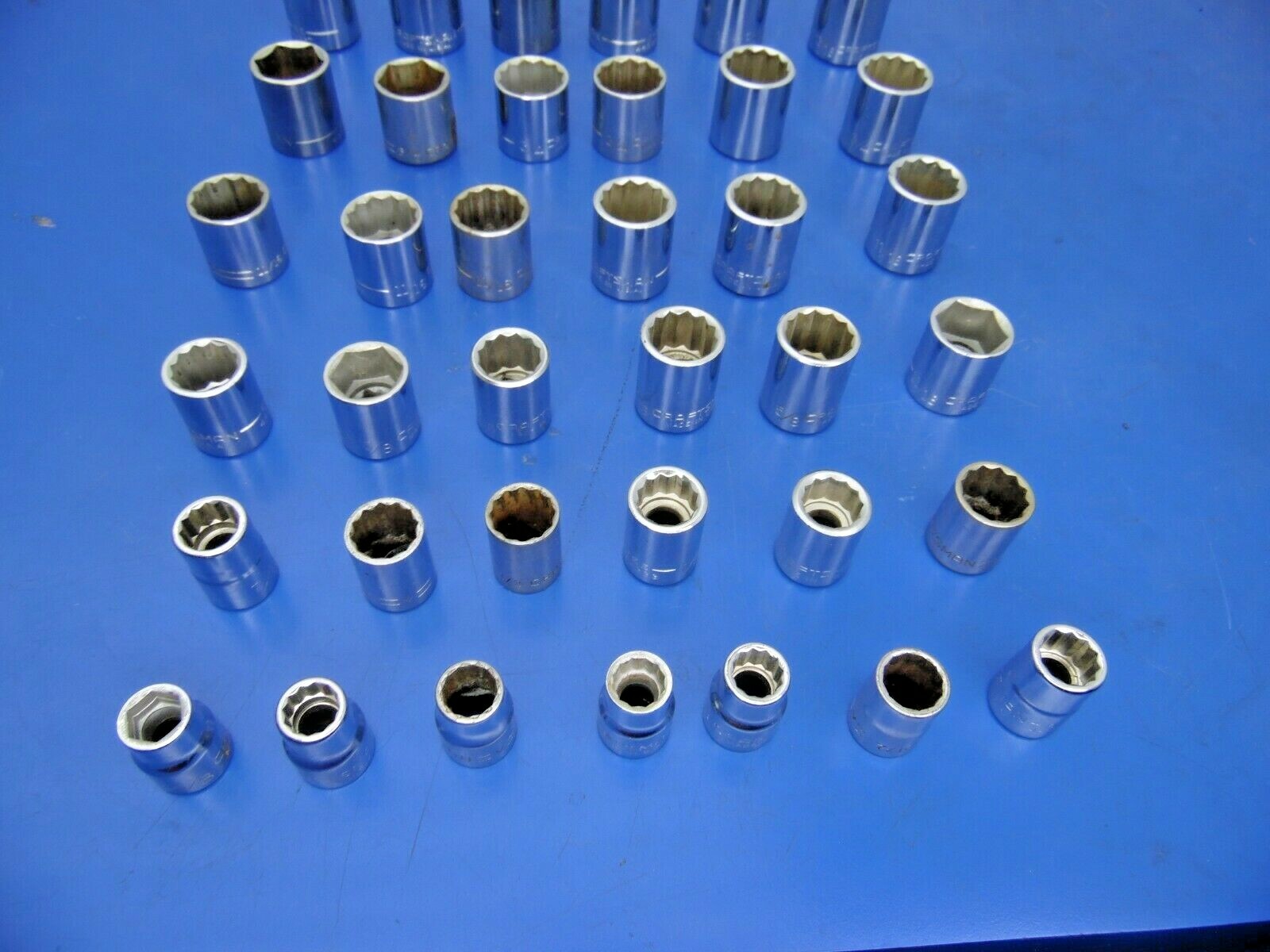 Craftsman 3/8″ Drive SAE Shallow Sockets,Lot of 37,USED,See Below for Sizes