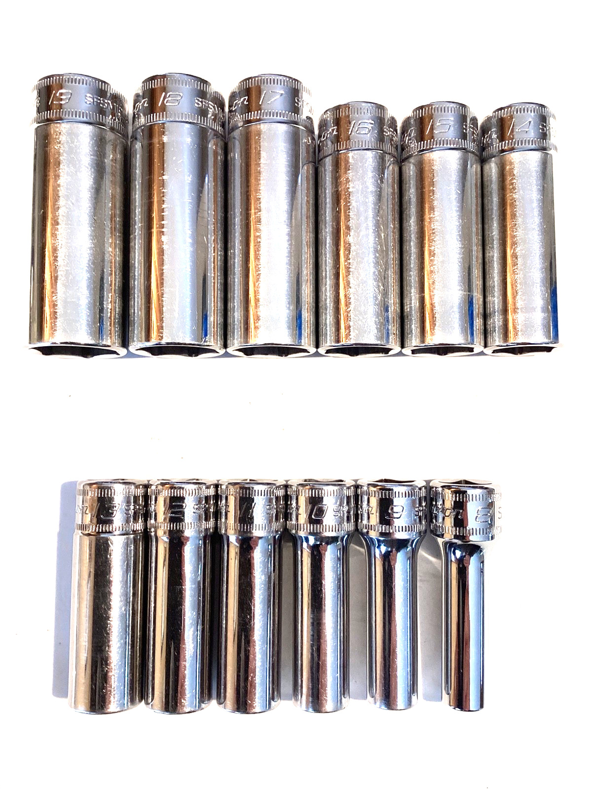 Snap On Tools 12 Piece 3/8″ Drive 6 Point Metric Deep Chrome Socket Set 212SFSMY