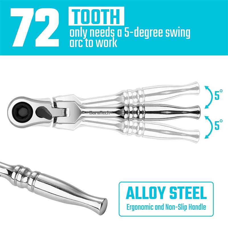 Ratchet Handle Socket Wrench 1/4″ Drive 72 Tooth Flexi Head Stubby 115mm Rounded