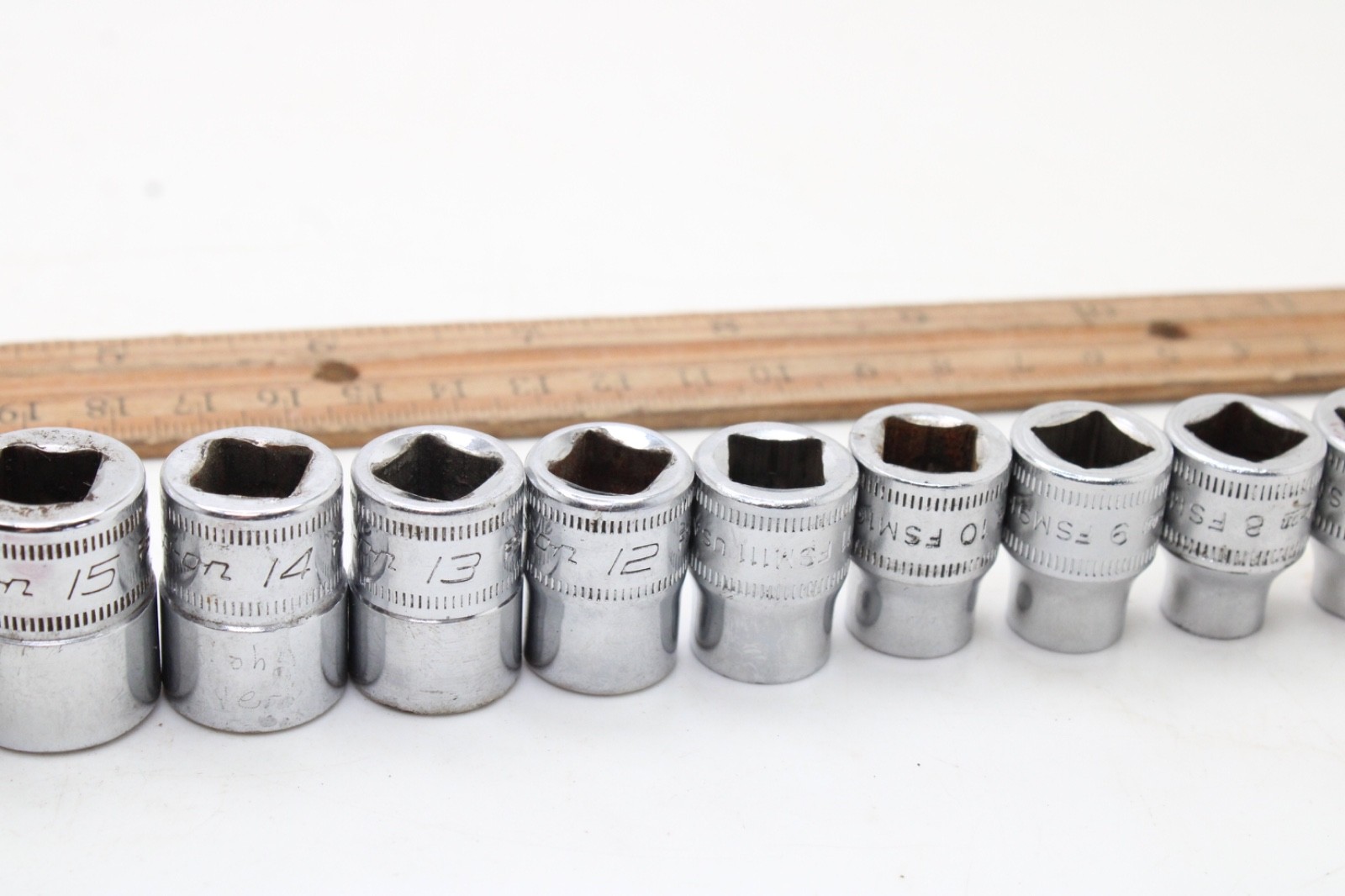 Snap-on 212FSMY 7-19mm 3/8″ Drive 6 Point 13 Piece Metric Chrome Socket Set USA