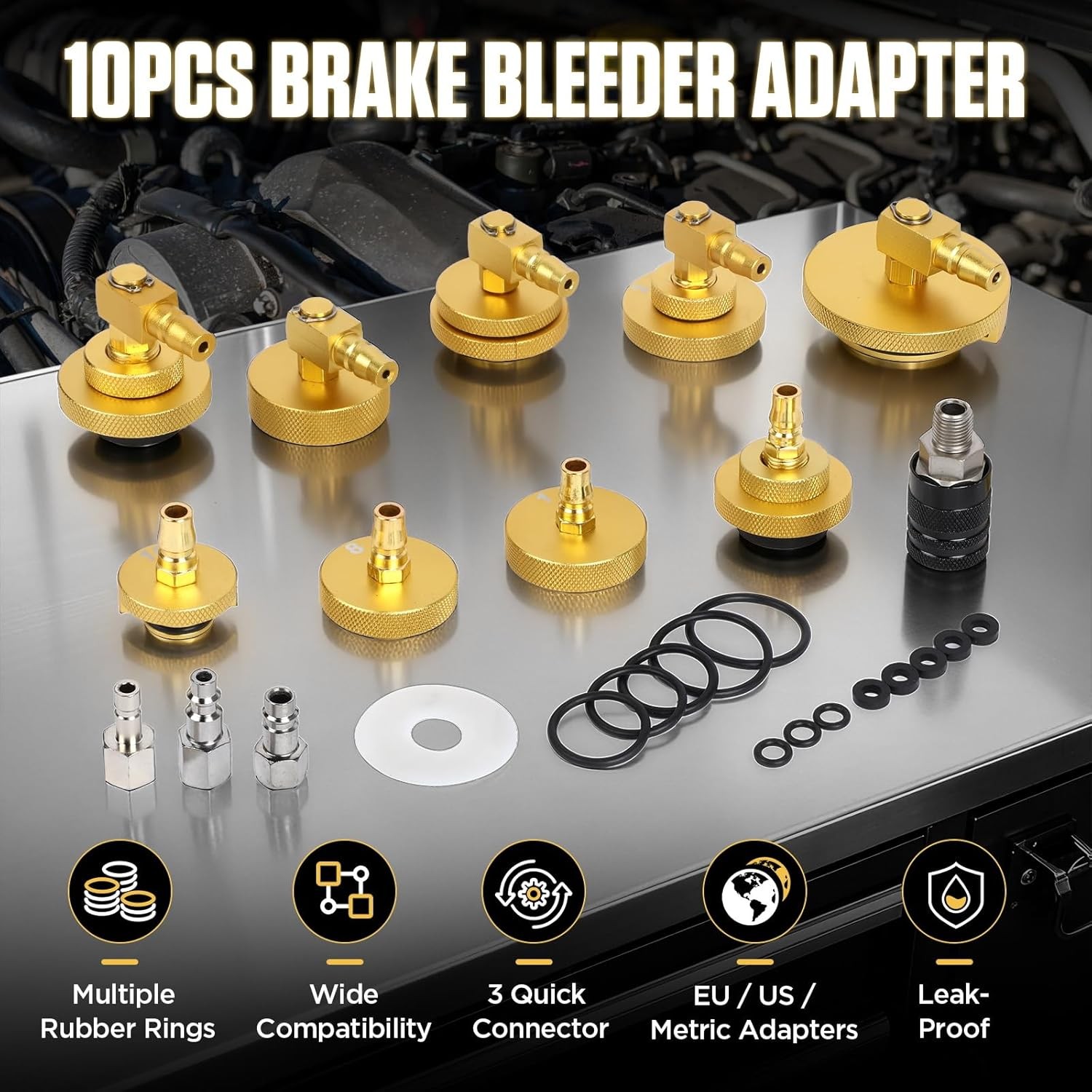 10 Pcs Car Brake Bleeder Adapter Set for AST603/F109 Master Cylinder Adapter US