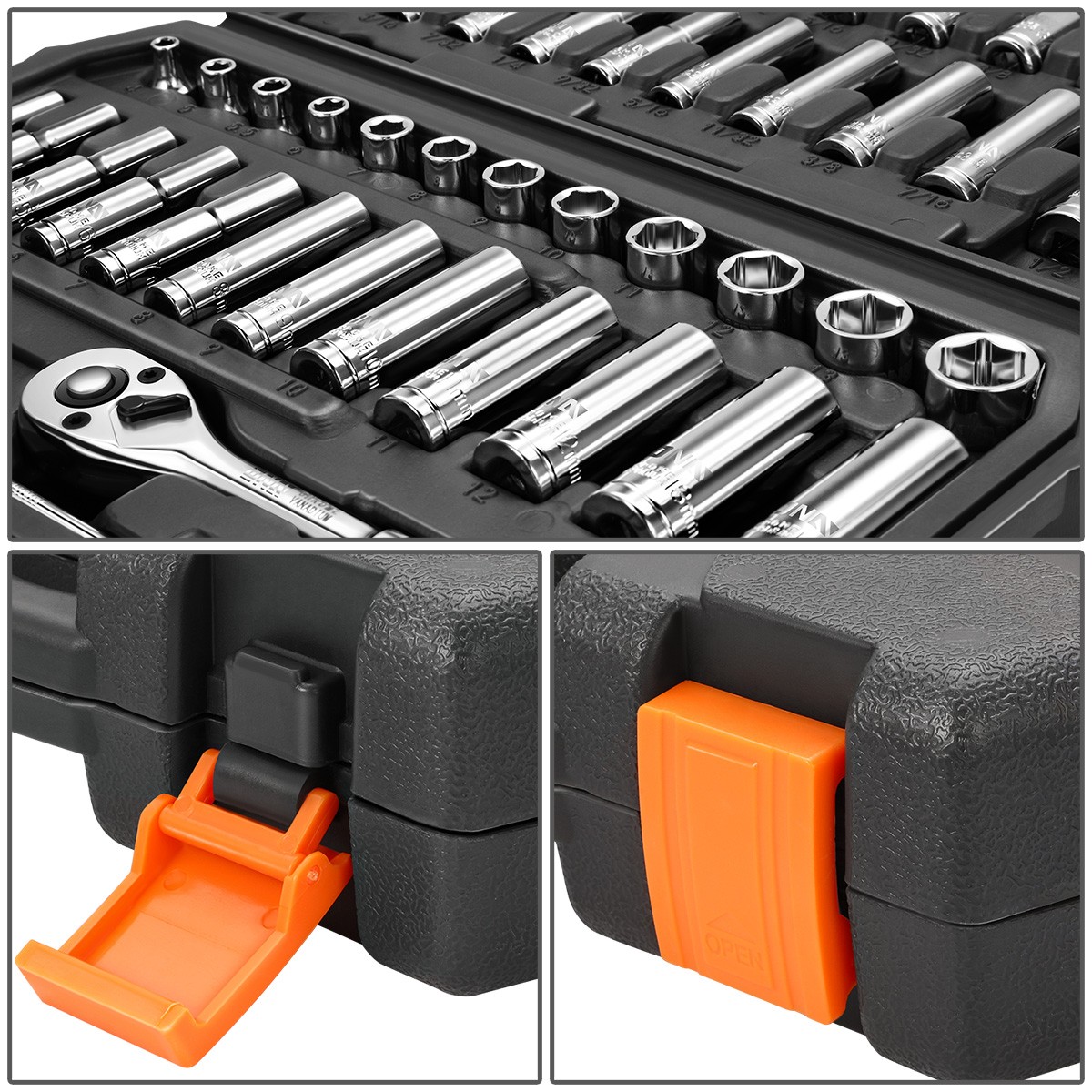 72Pcs 1/4″ Drive Socket Tool Set SAE Metric w/Ratchet & Adapter & Extension Bars