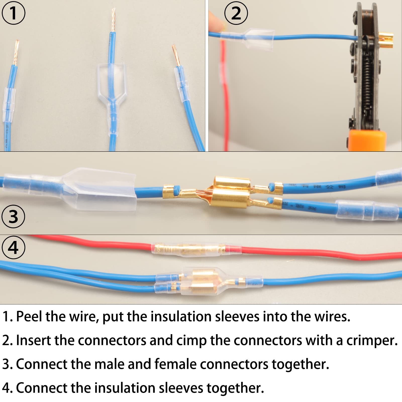 Feggizuli 320pcs Double Bullet Wire Connectors, 3.9mm 3.5mm Male 320pcs, Gold