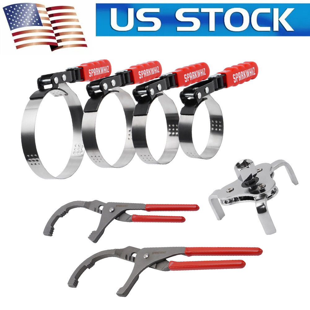 7xAdjustable Standard Oil Filter Swivel Wrench Set w/Oil Filter Plier Heavy Duty