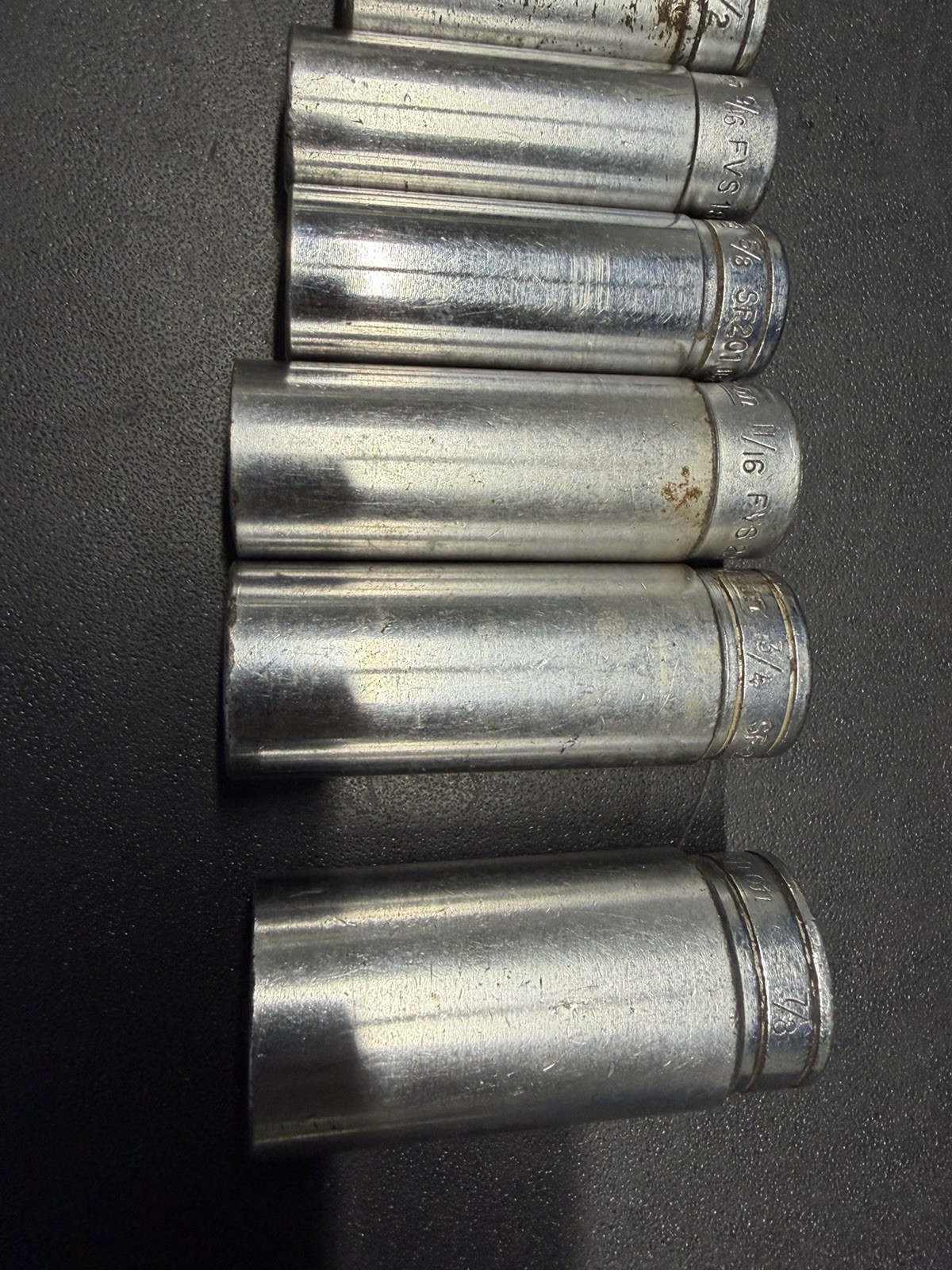 Snap-on 3/8” Deep Socket Set Sae 12 Point 3/8”—3/4”, 7/8 Rough Condition