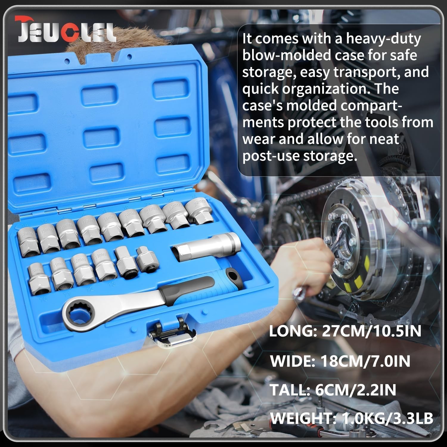 17PCS Metric Pass Through Socket Set – Chrome Vanadium, Deep Wrench Adaptor, Low