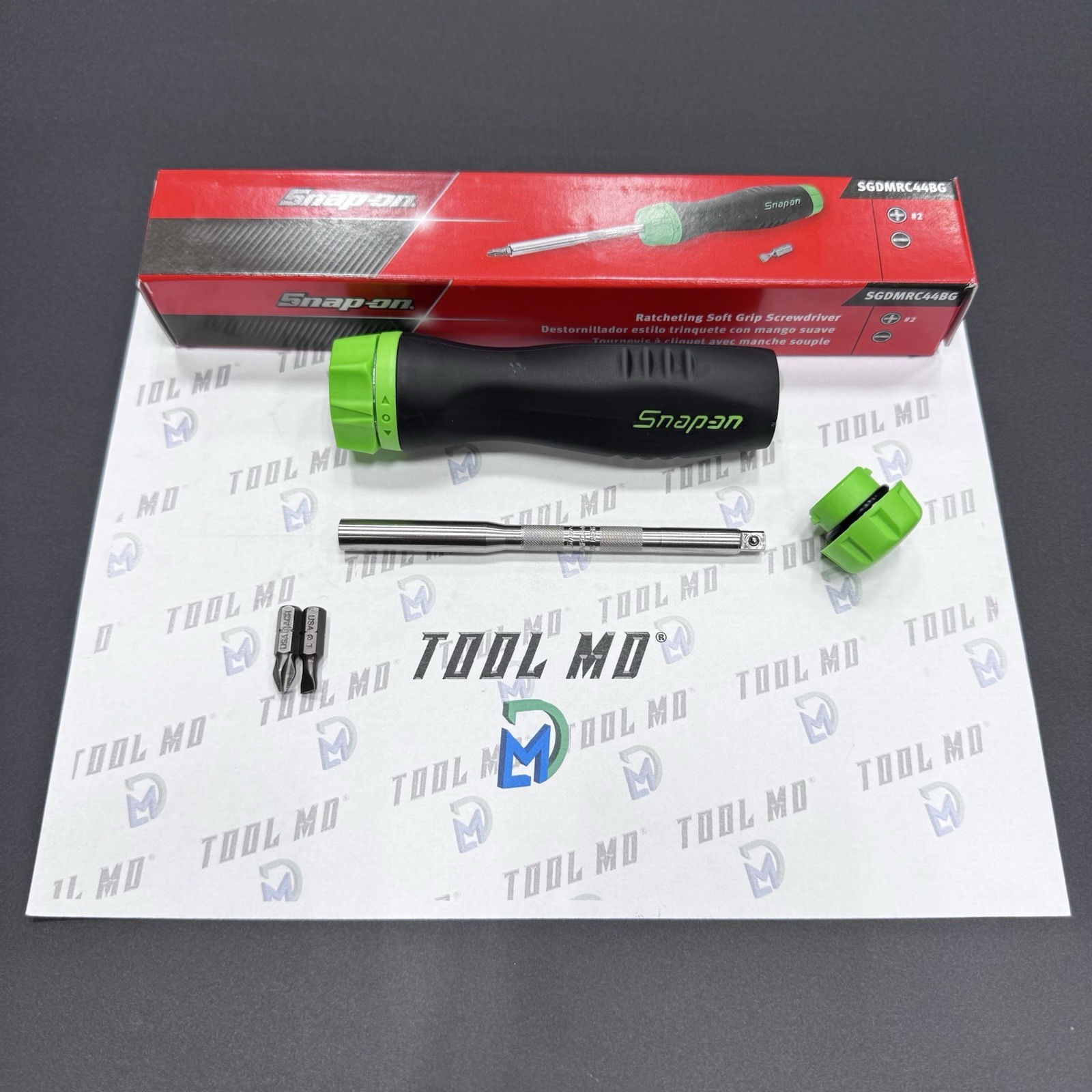 Snap-on Tools USA NEW GREEN Soft Grip Ratcheting Screwdriver SGDMRC44BG