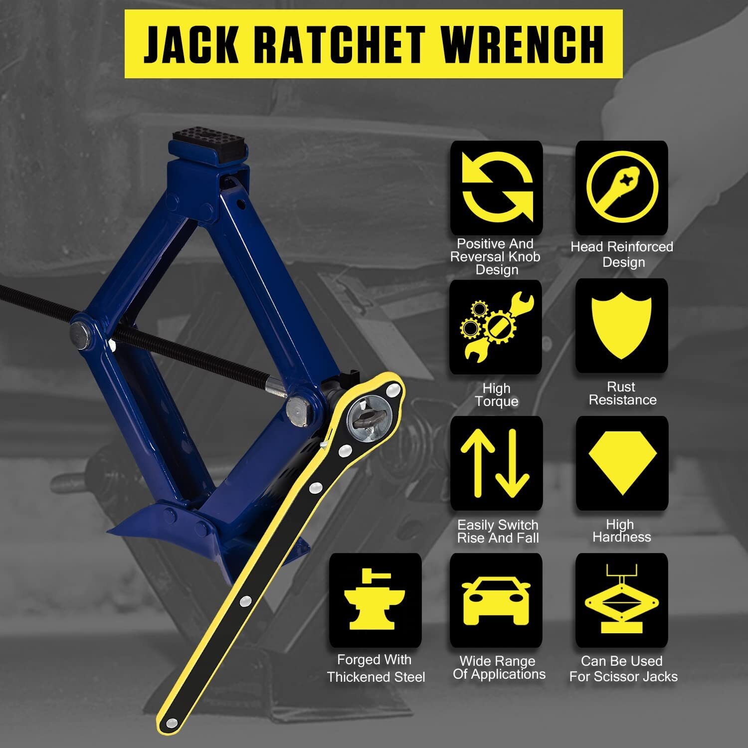 Car Scissor Jack Ratchet Wrench Garage Tire Wheel Lug Handle Tool Labor-saving