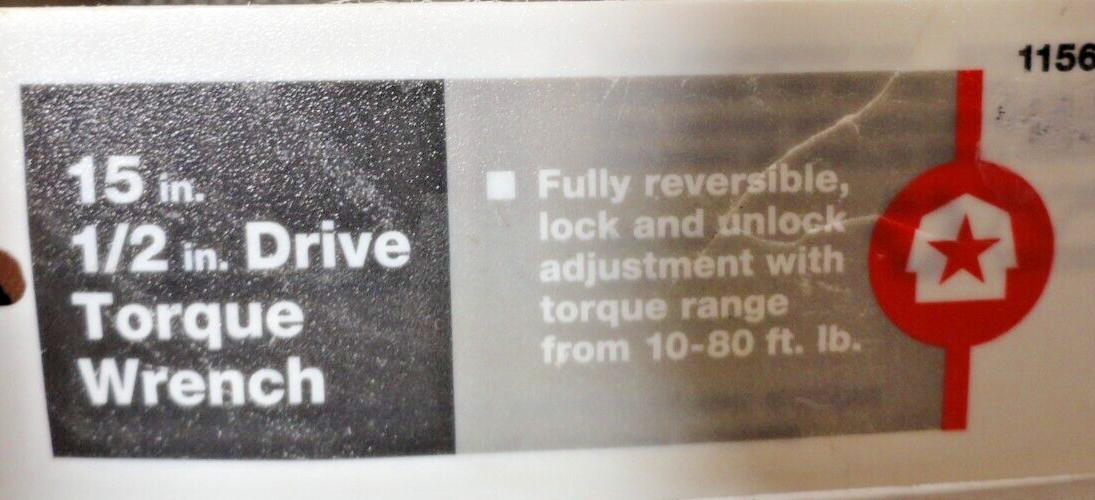 TOOLSHED 1/2″ DRIVE 15″ ADJUSTABLE 10-80 FT. LB. TORQUE WRENCH, NEW W/ TAG