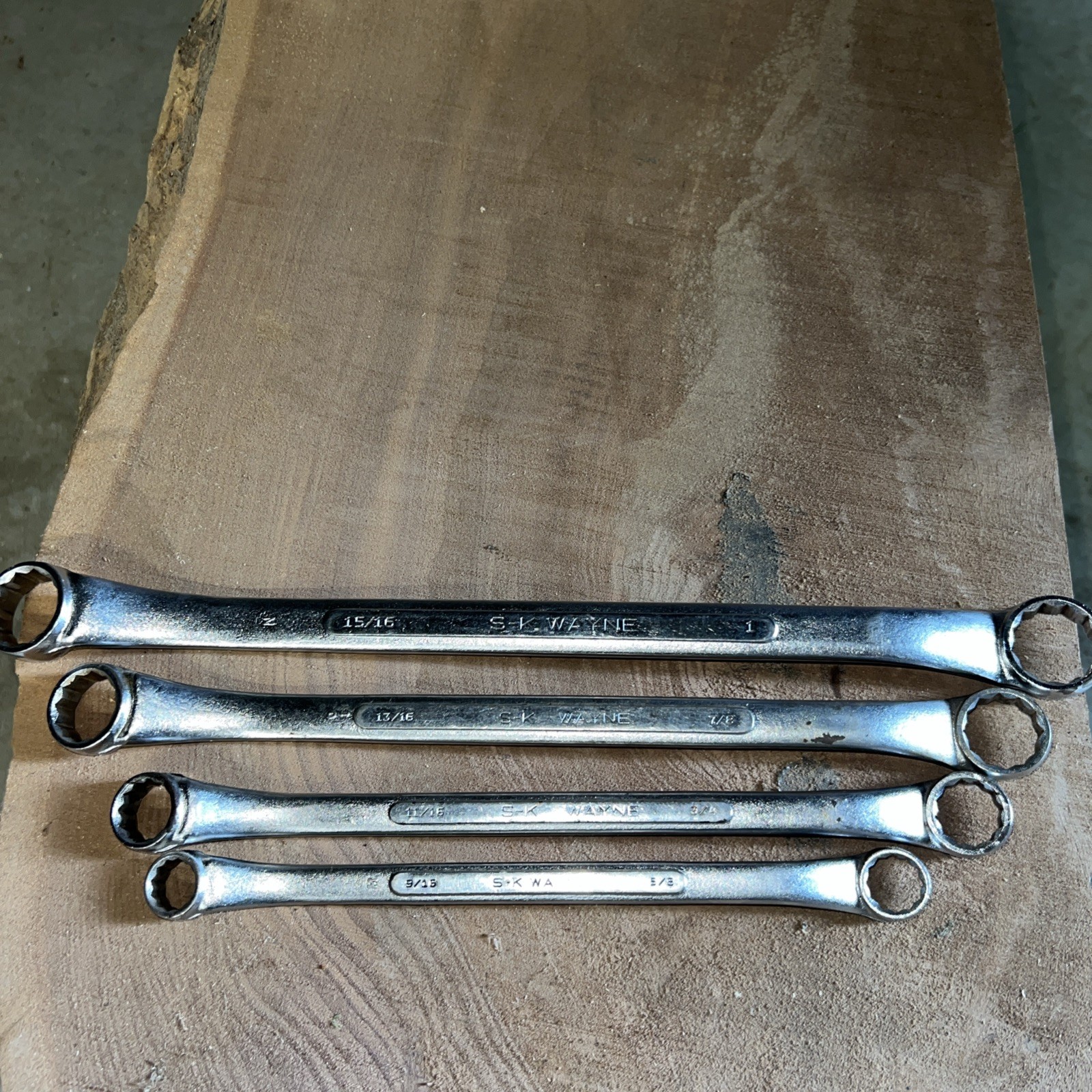 Vintage S-K Wayne 4 Piece SAE Offset Double Box End Wrench Set 9/16″ To 1″, USA