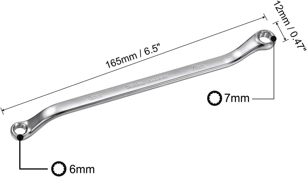 6mm x 7mm Metric 12 Point Offset Double Box End Wrench Chrome Plated, Cr-V Steel