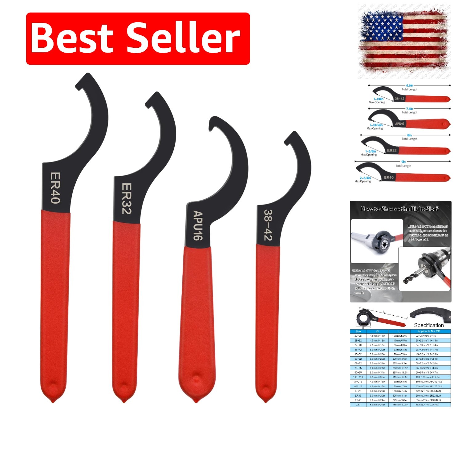 Coilover Spanner Wrench Set, 4pcs, Alloy Steel, Rubber