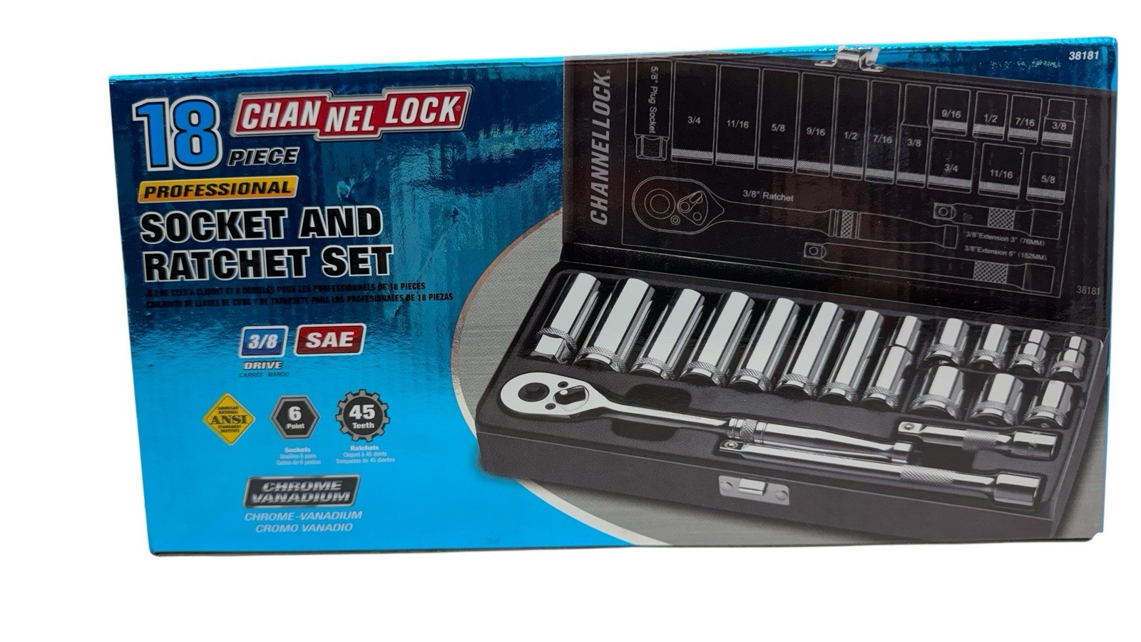 Channellock 3/8″ Socket and Ratchet set 38181 New