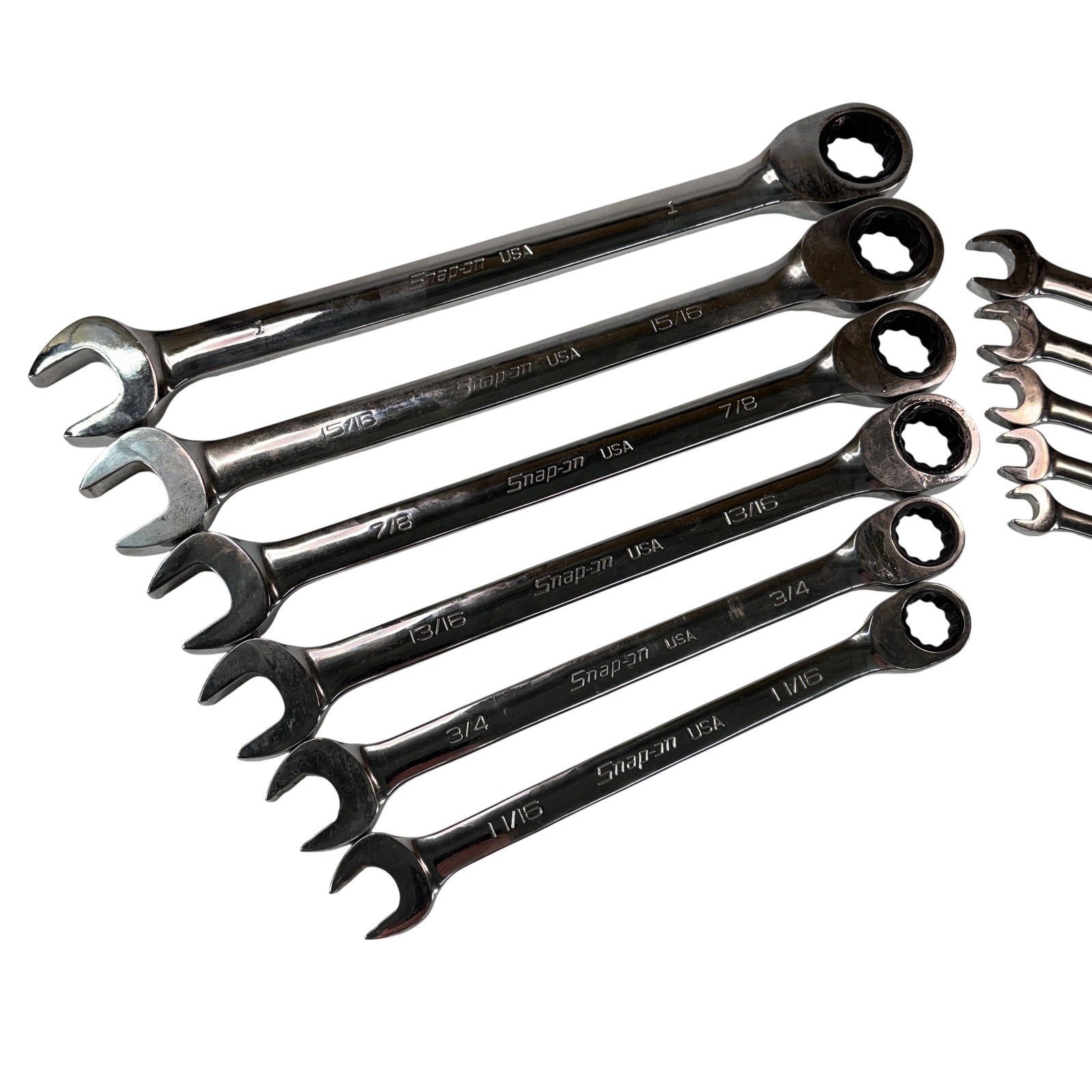Snap-on Tools 11pc SAE Flank Drive Non-Reversible Ratcheting Combo Wrench Set