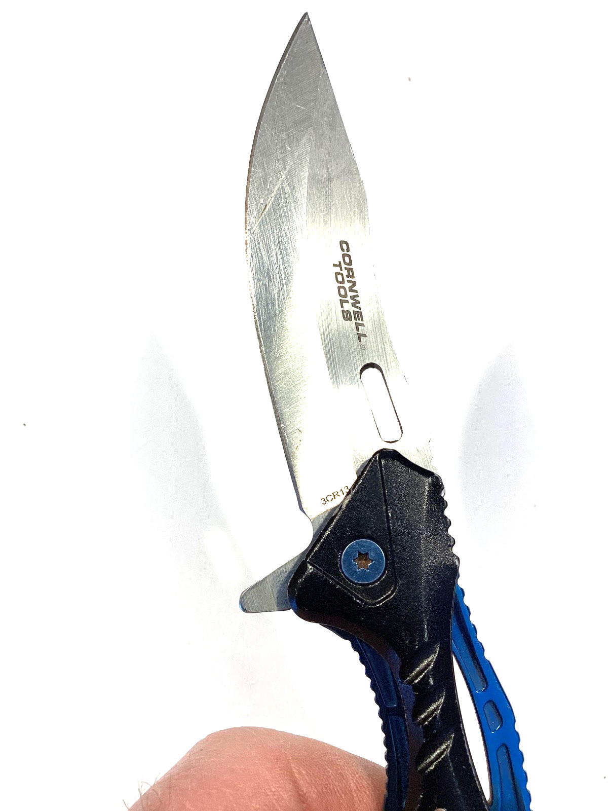 Cornwell Tools Blue Anodized Snap Lock Folding Pocket Knife 4-3/4” Closed NICE