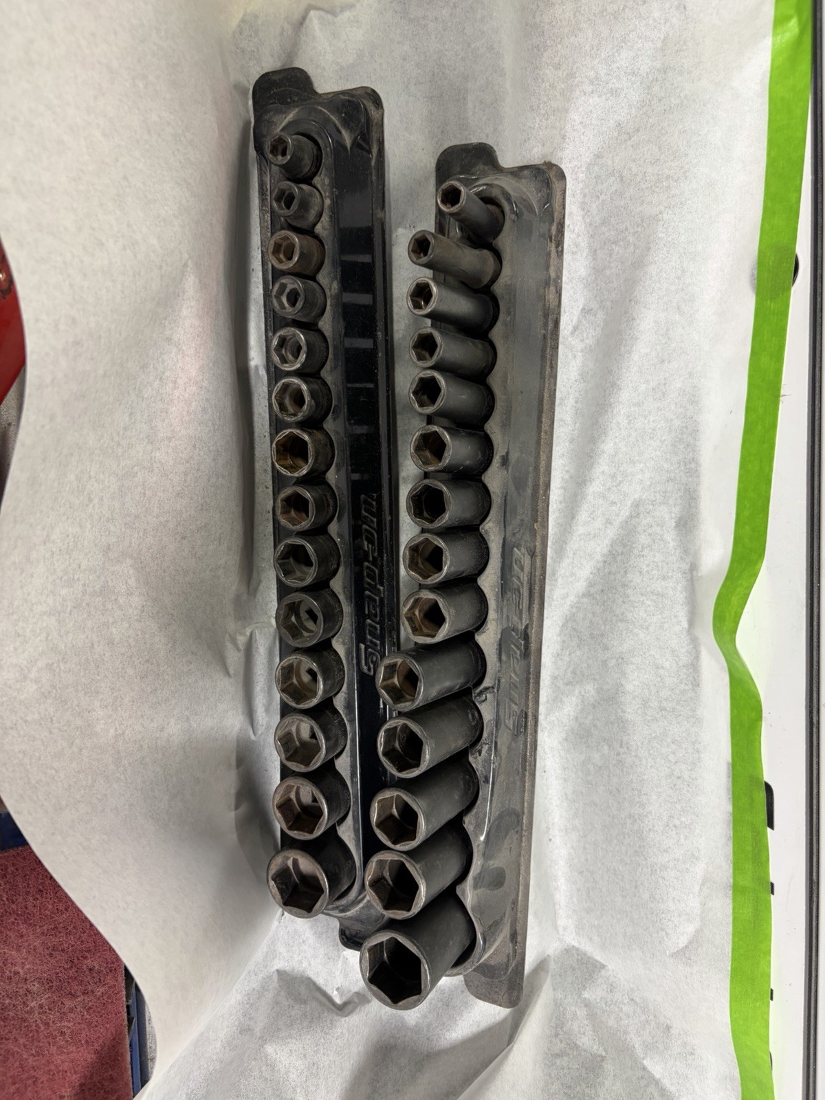 Snap On Socket Sets , Long & Short 8 to 19, 21,24. / 14 Sockets On Each Rail