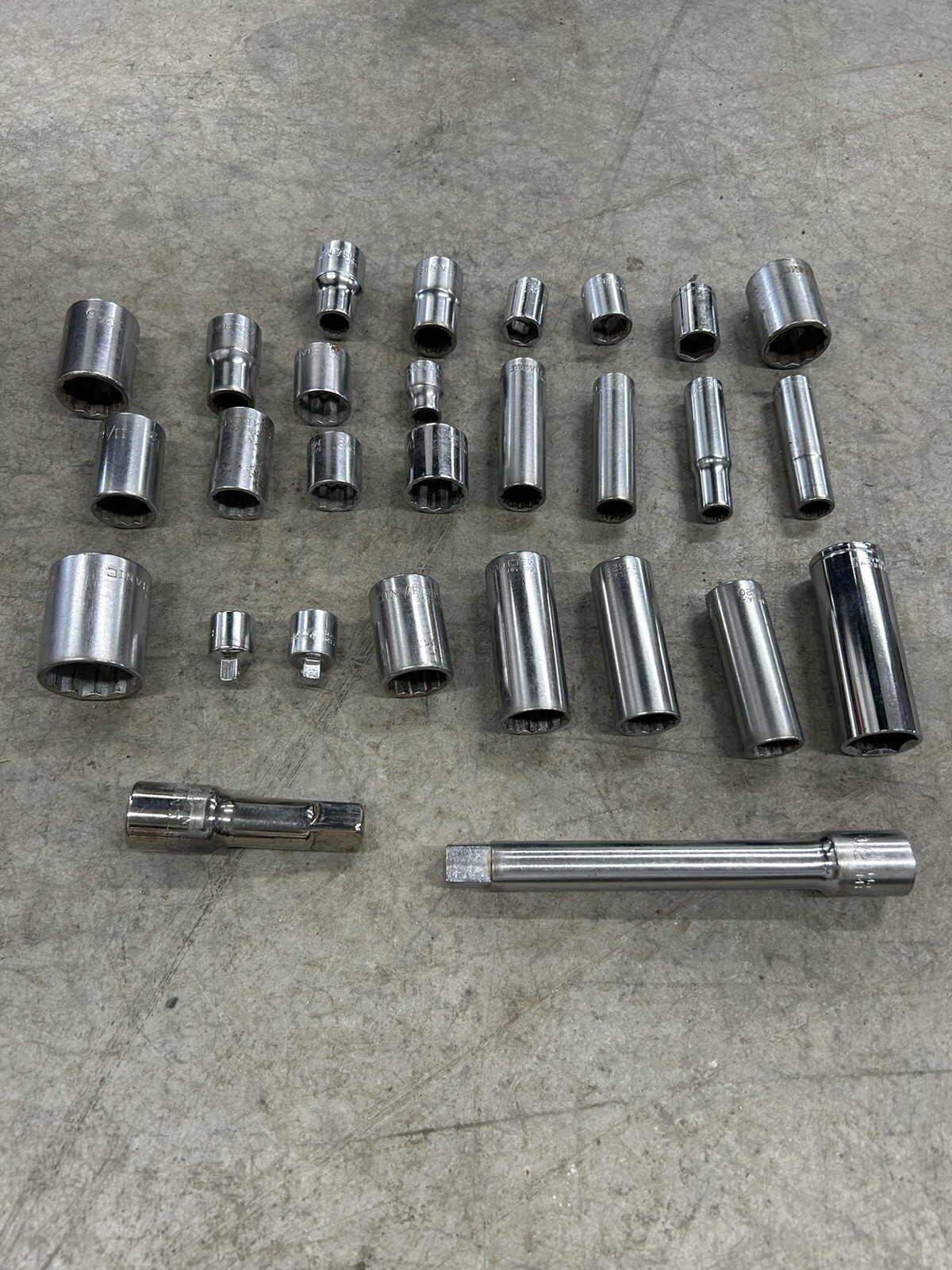 Lot Of Misc Sockets Extensions Master Mechanic Craftsman Thorsen 3/8 And 1/2 Dr
