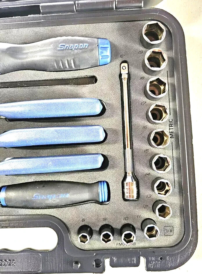 Snap-on POWER BLUE 3/8″ dr 33pc METRIC & SAE General Service Foam Set 233FSMBFMB