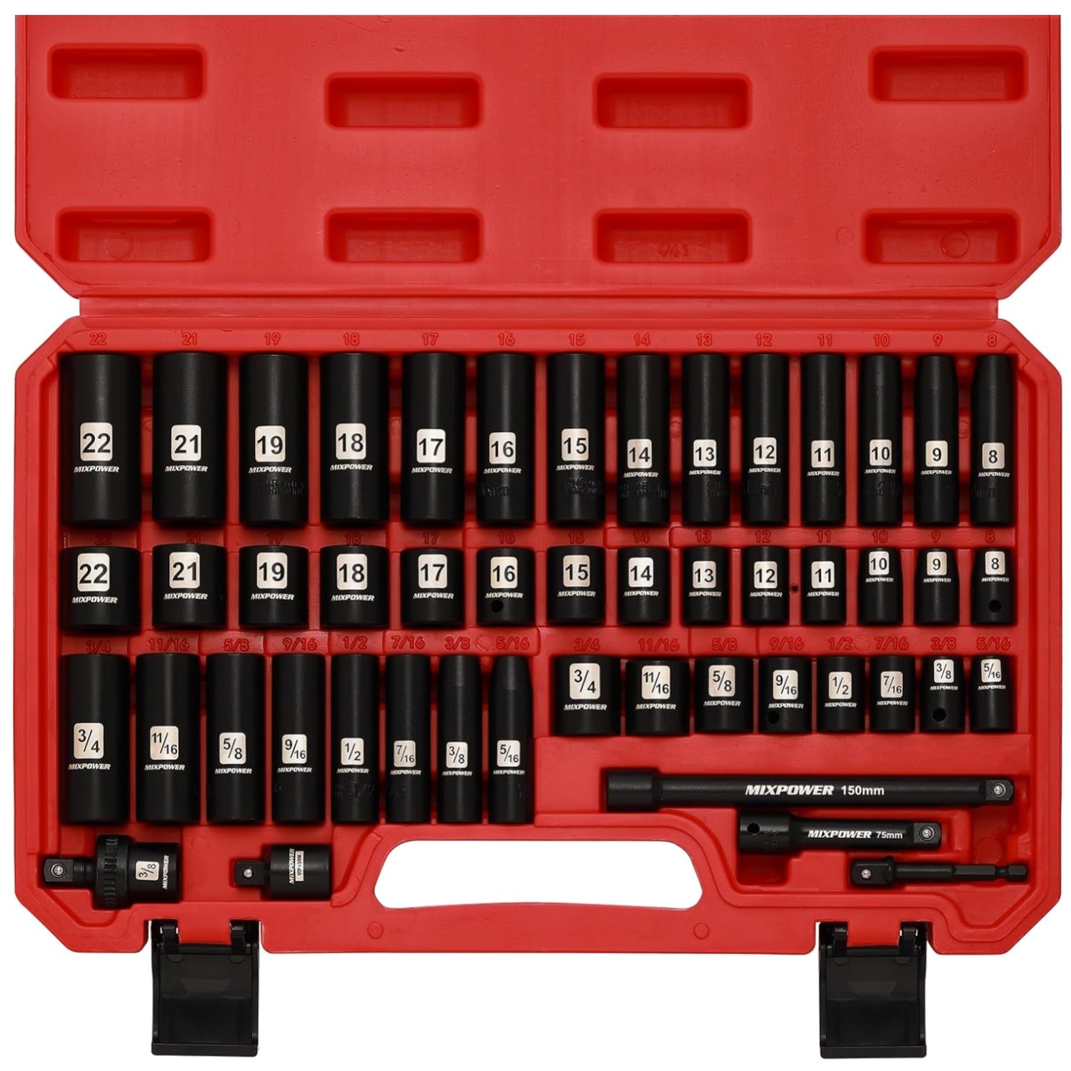 49-Piece 3/8″ Drive Impact Socket Set, SAE/Metric Sizes
