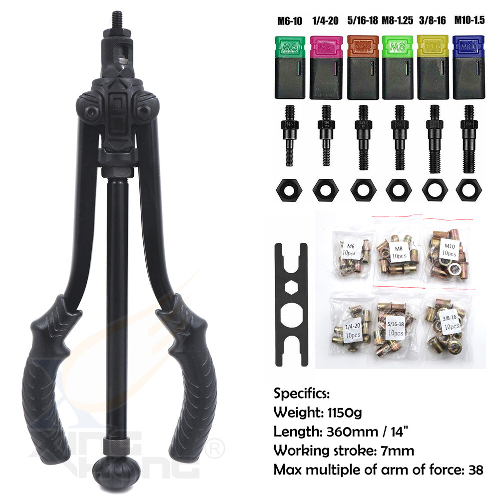 Thrust Type Hand Nut Riveter 360mm 14″ Rivet Nut Gun Kit Rivnut Setting Tool