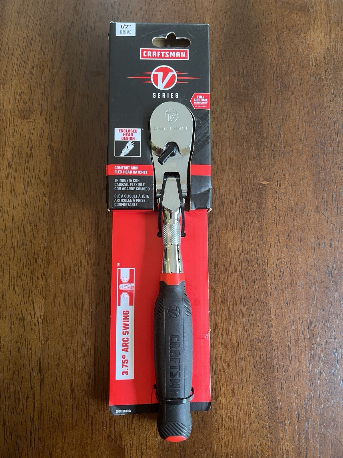 Craftsman V-SERIES Ratchet, 1/2 Inch Drive, 96-Tooth, Flexible Head Comfort Grip