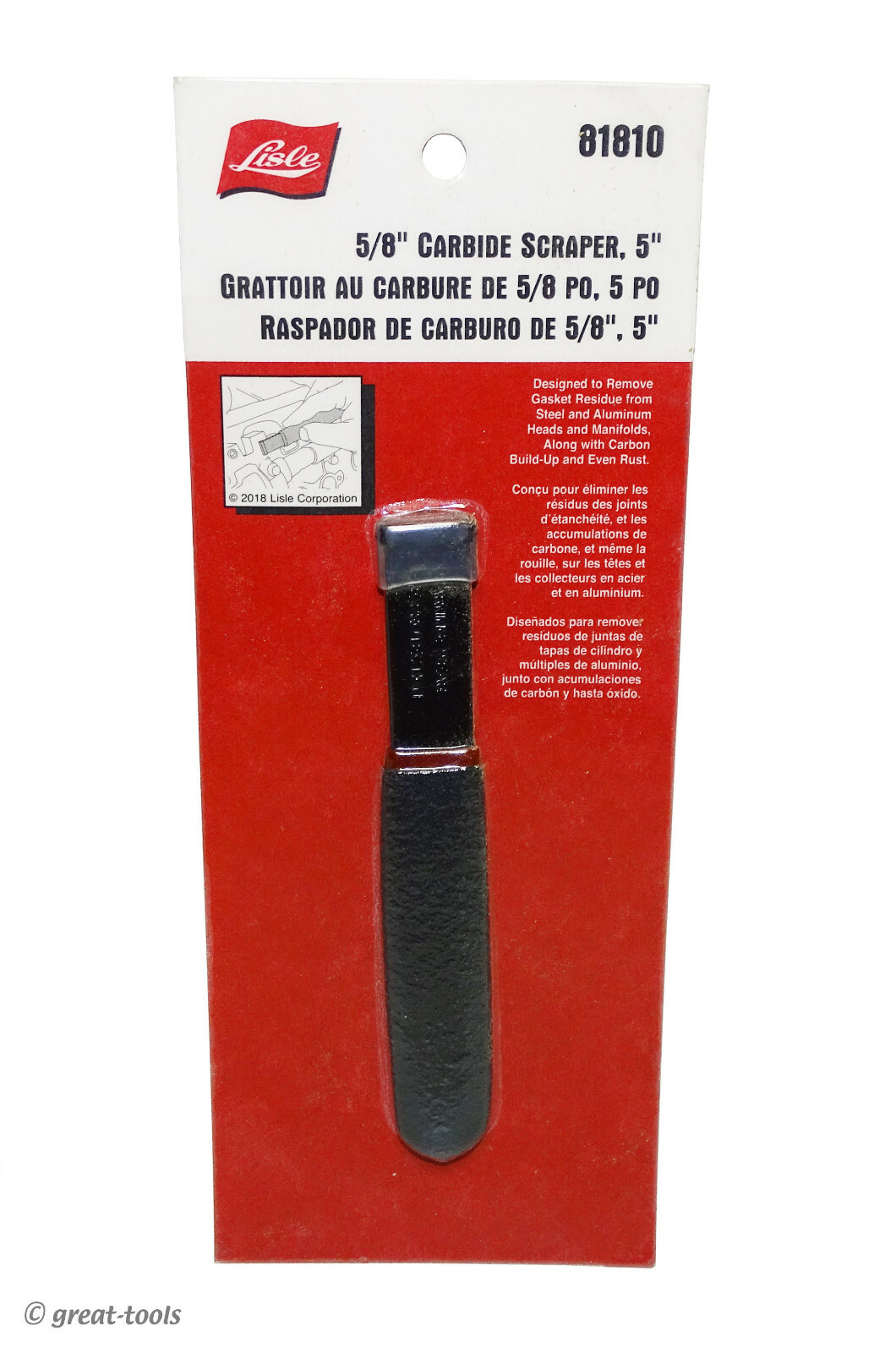 LISLE TOOLS CARBIDE GASKET SCRAPER – 5/8” wide – automotive hand tool