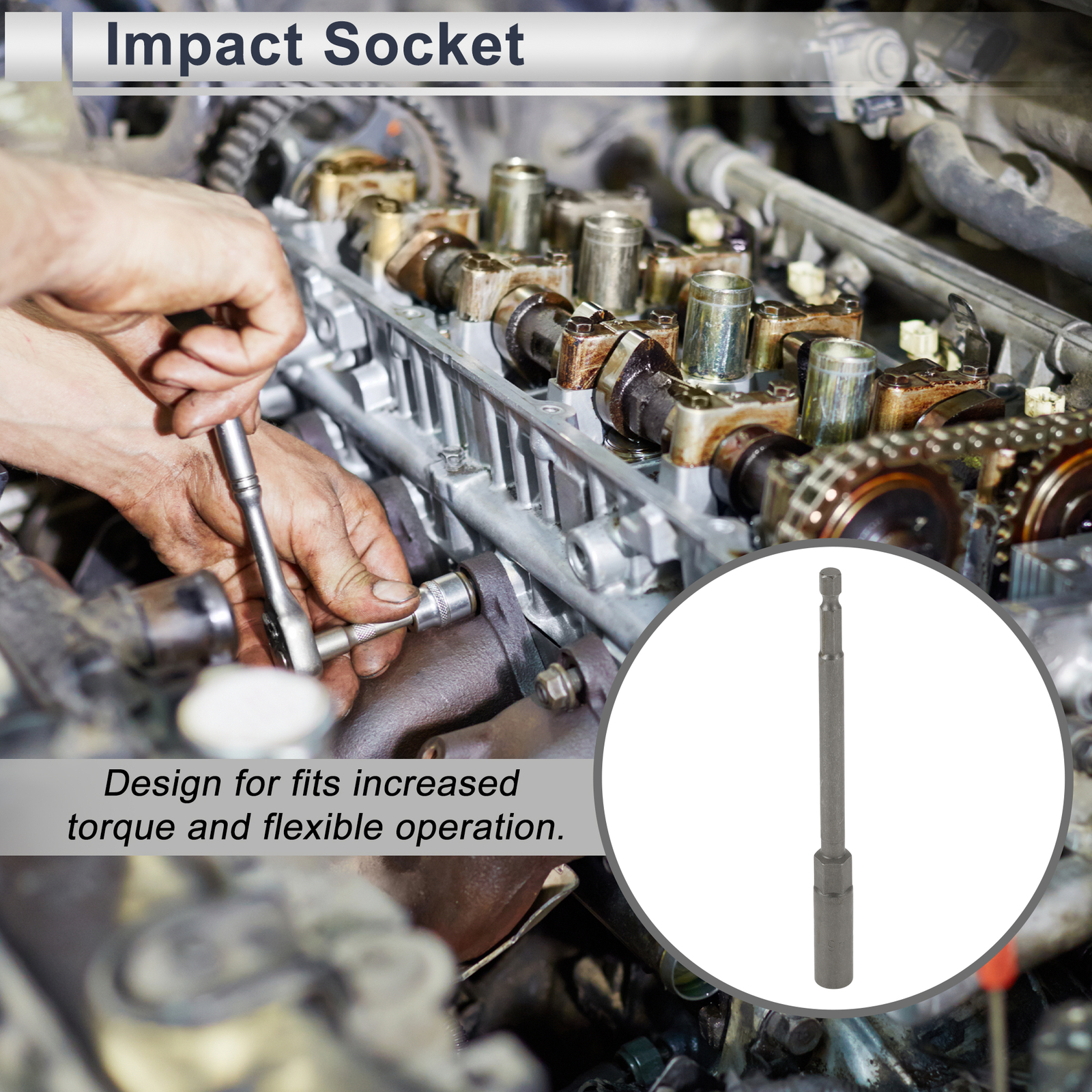 Universal Impact Socket 9mm 6 Point 150mm CR-V Titanium Tone 1 Pcs