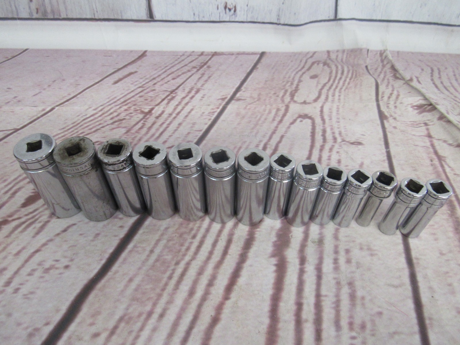 Snap-On Lot of 3/8″ Drive-SFS, SFSM, SF Deep SAE 6 Point Chrome Sockets