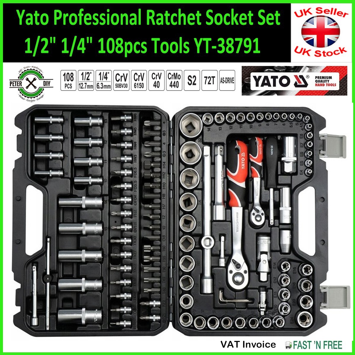 SOCKET SET RATCHET Yato Professional Tools 1/2″ 1/4″ 108pcs Tools YT-38791