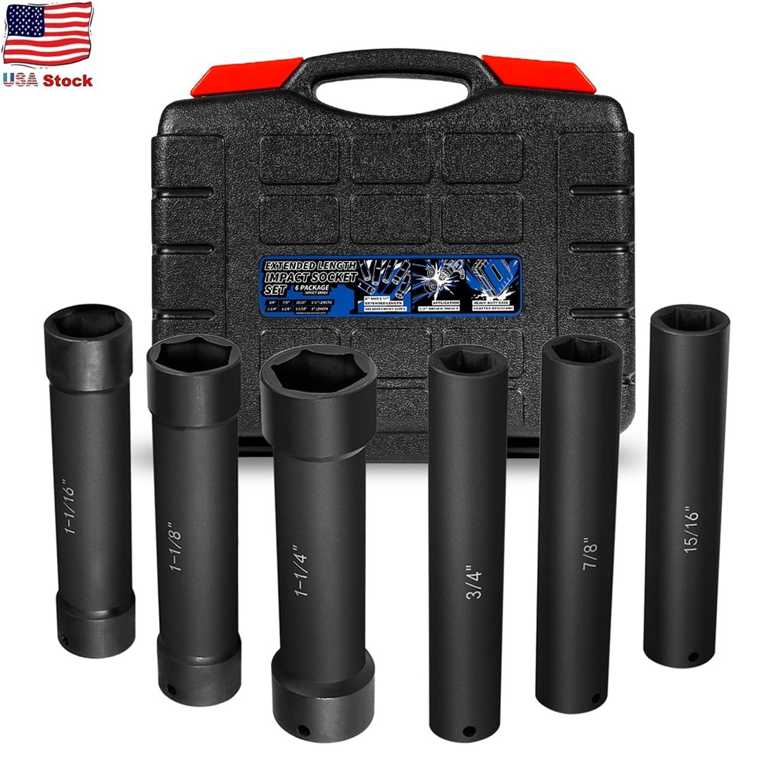 1/2 Inch Drive Heavy Duty Extended Length Extra-Deep Length Impact Socket Set