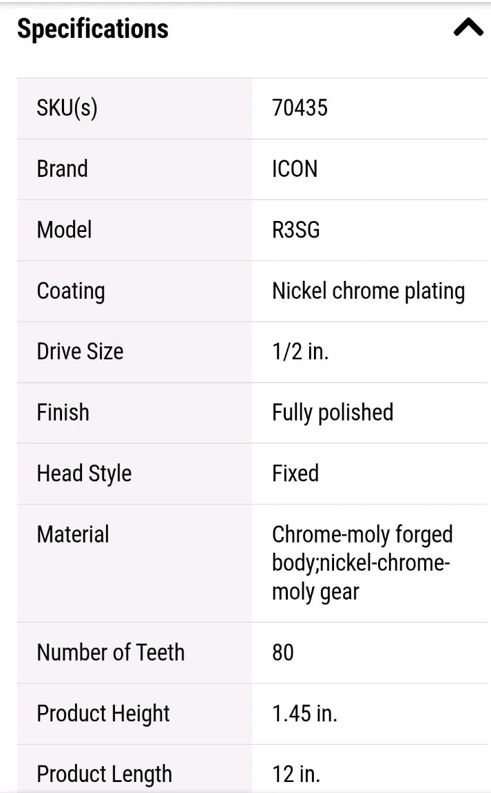 ICON R3SG G2 1/2″ Drive, 12″ Standard Ratchet w/ Comfort Grip 70435 NEW w Tags