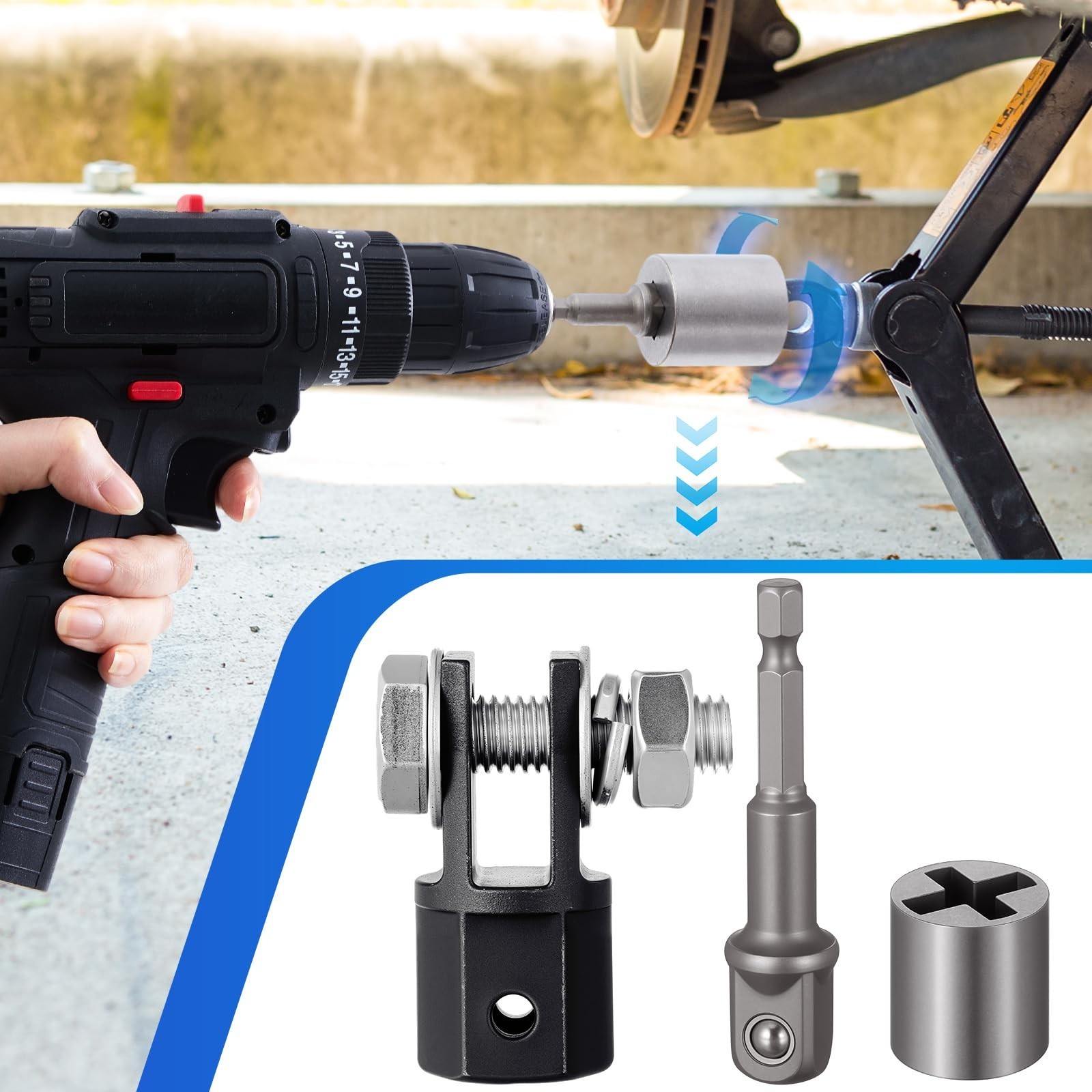 3 Pcs Heavy-Duty Scissor Jack Adapter Set for Hand Drill & Impact Wrench, 1/2″ S