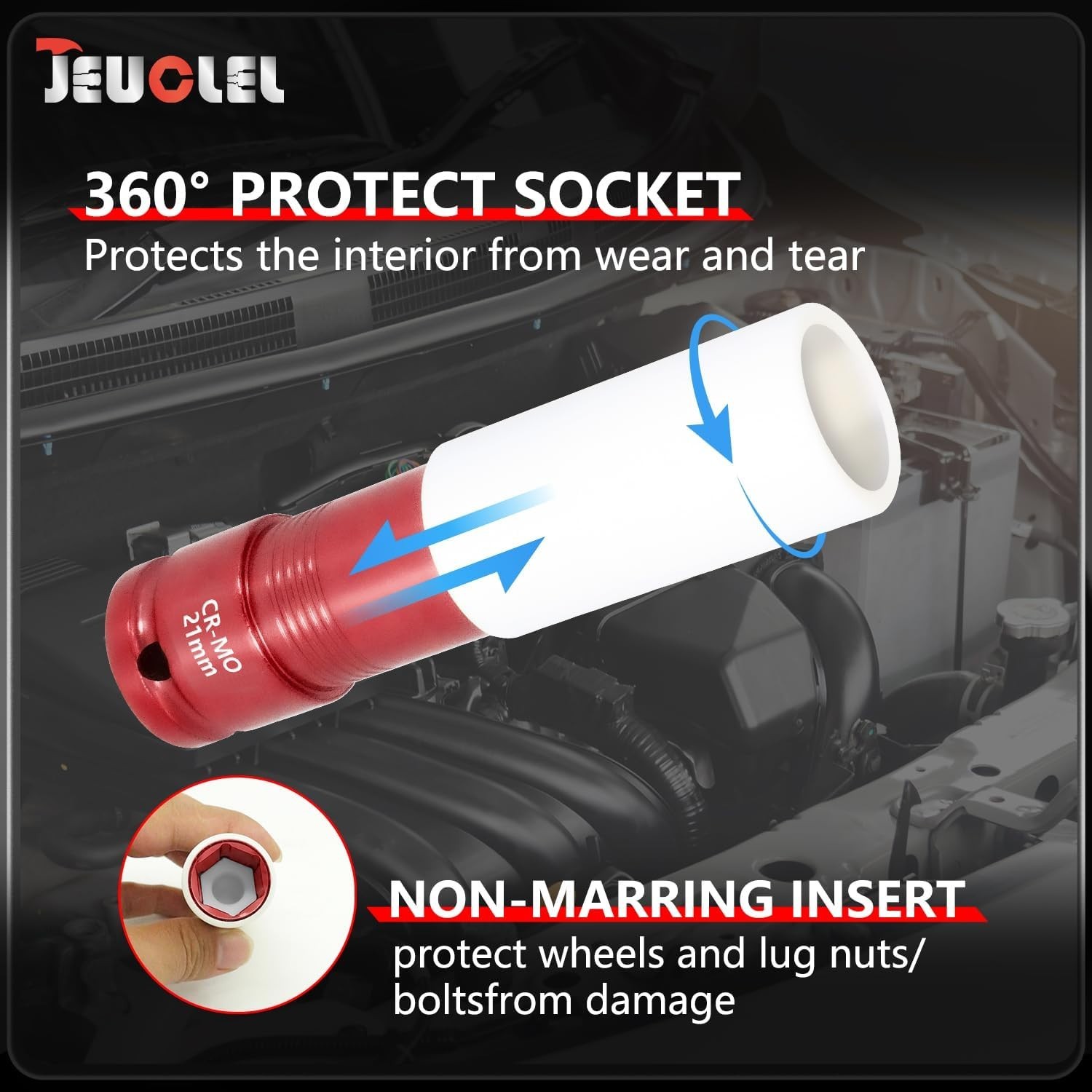 21mm Thin Wall Deep Impact Socket – Lug Nut & Wheel Protector, Non-Marring, 1…