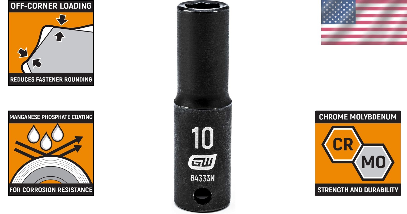 10mm 3/8″ Drive Deep Impact Socket with Off-Corner Loading – Corrosion Resistant