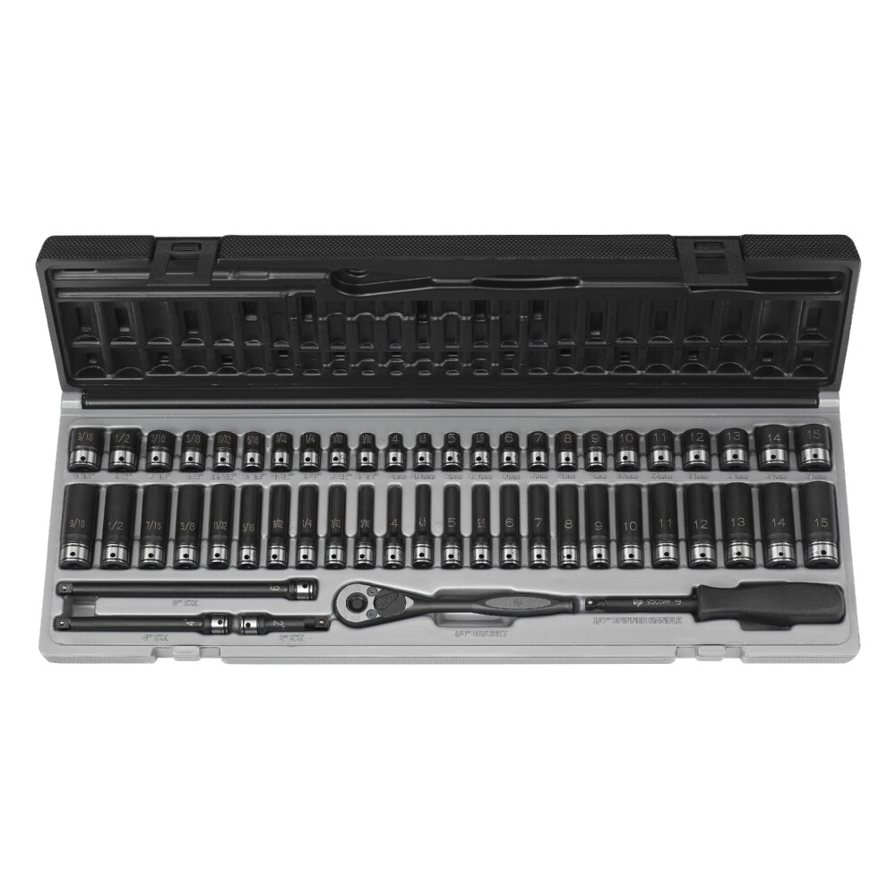 Grey Pneumatic 53pc 1/4″ 6pt SAE & Metric+Short & Deep Duo-Socket Set #89653CRD