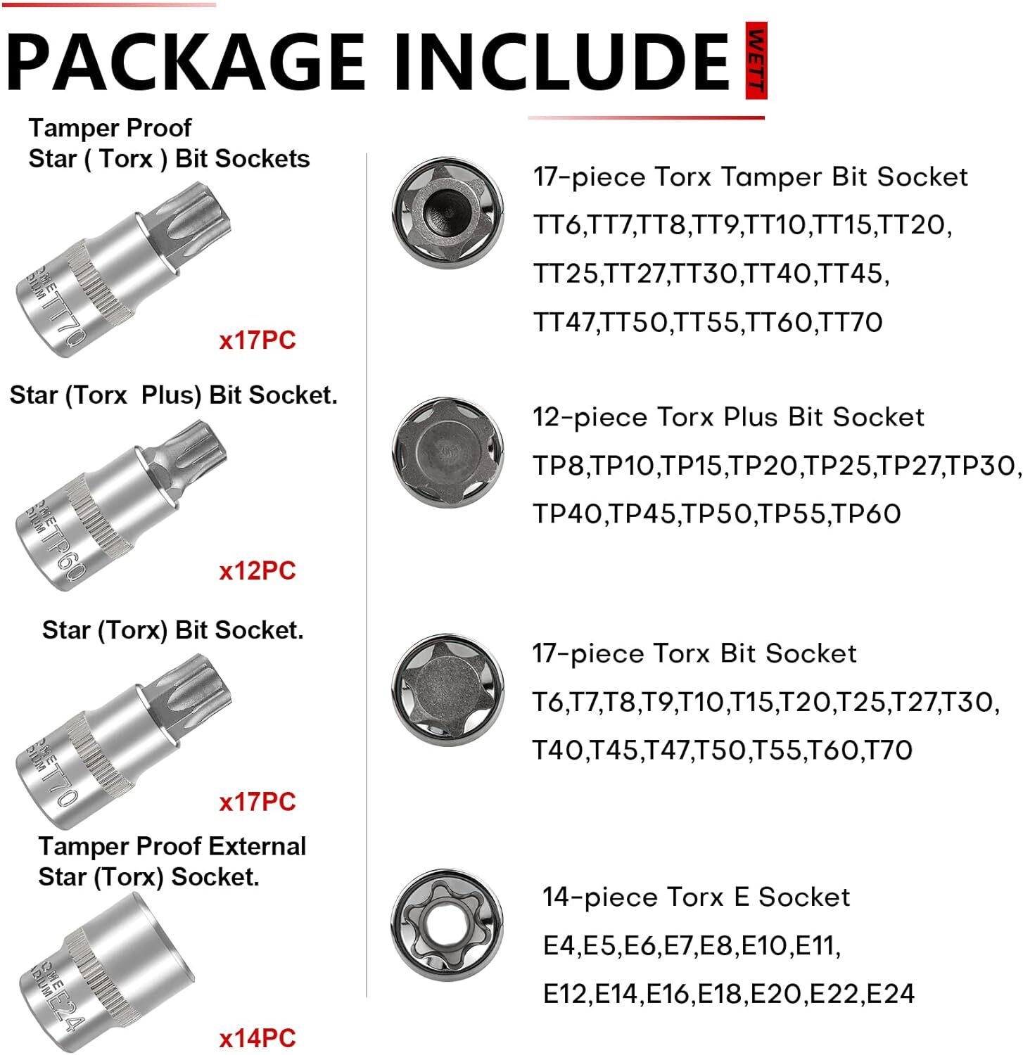 60-Piece 1/4″,3/8″,1/2″ Drive Master Torx Bit Sockets & External Torx Socket Set