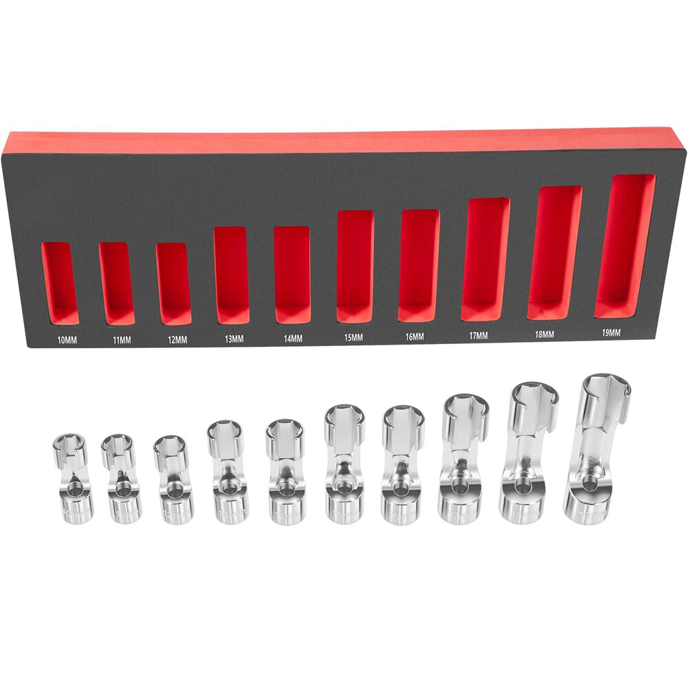 10PCS 12030 10-19 mm Flare Nut Wrench Set 3/8″ Drive for ABS Tube, Coolant, etc