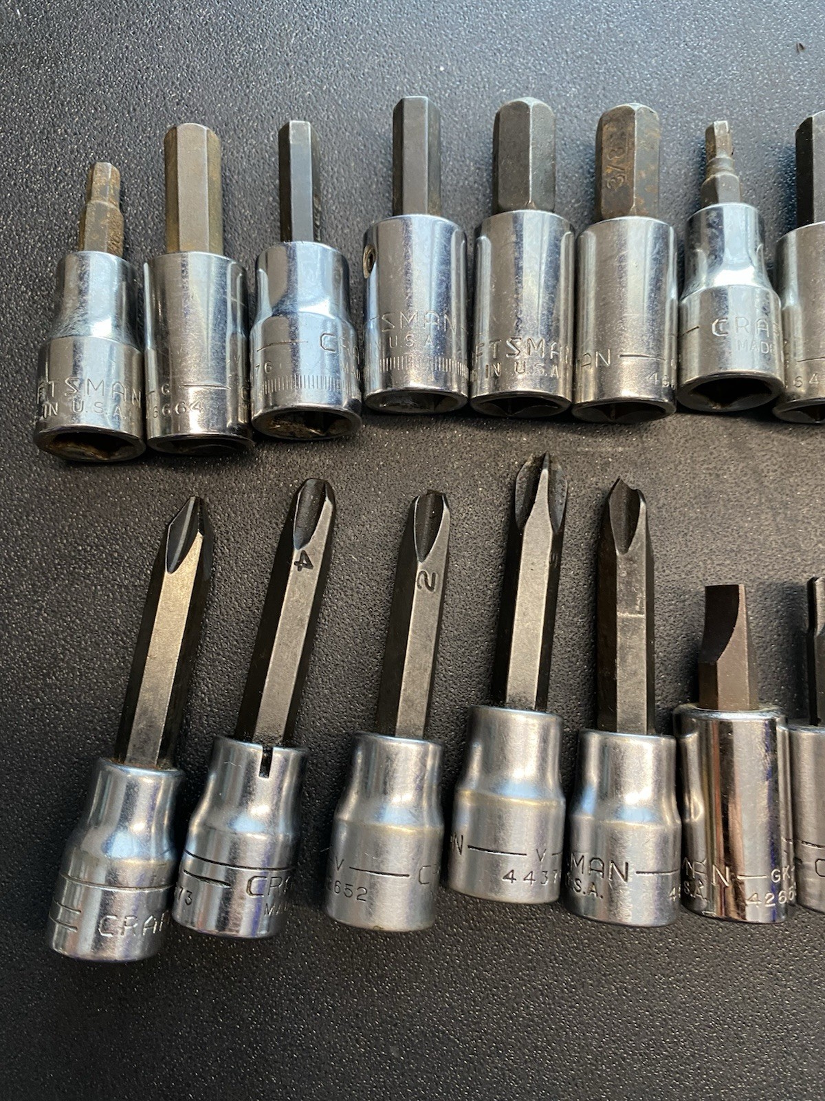 Craftsman 3/8″ 1/4” Hex/allen/ Flat/ Phillips Bit Set Mixed Lot 44 Pieces USA
