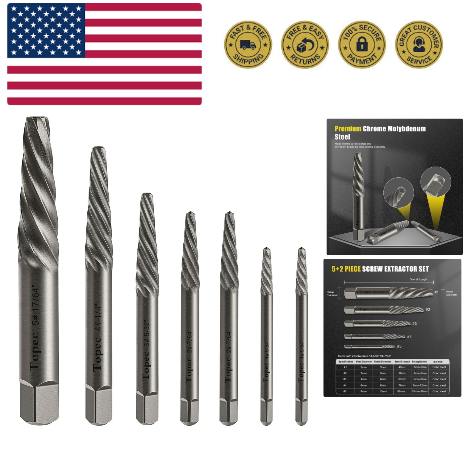 Damaged Screw Extractor Set, 7 Piece Easy Out Bolt Extractor for Easily Remov…