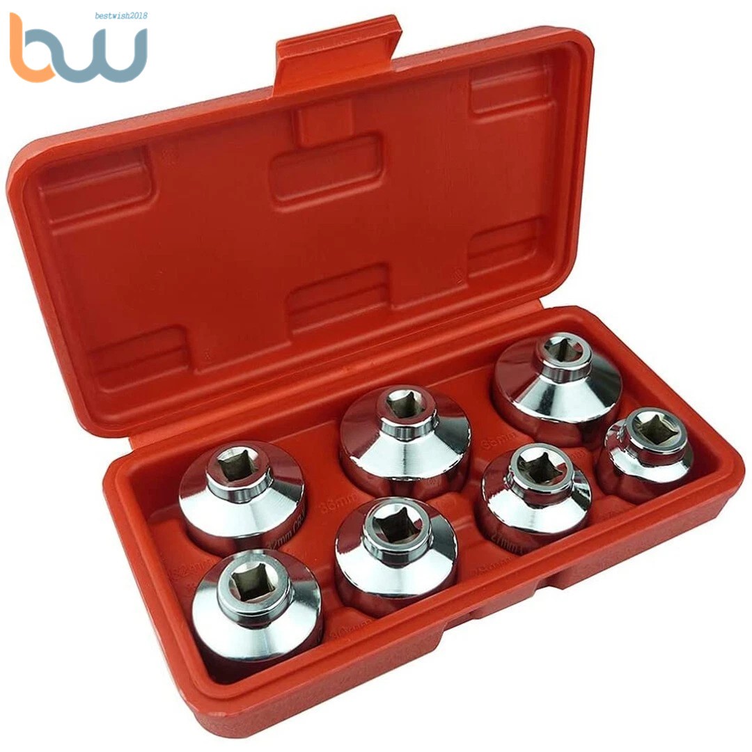 7Pcs Socket Set Tool Kit w/ Box Paper Cartridge Housing Oil Filter Cap Wrench
