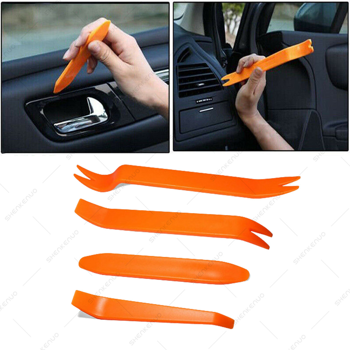 4x CAR TRIM REMOVAL TOOL SET PANEL DOOR PRY DASH PLASTIC INTERIOR RADIO CLIP KIT