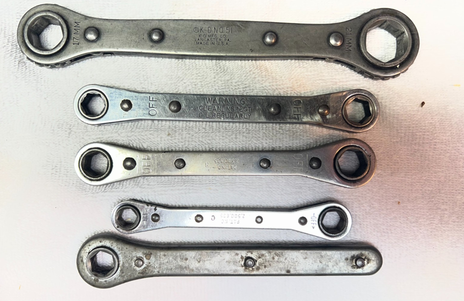 Snap on/KD-51/VACO/Unknown box end wrenches ratcheting.