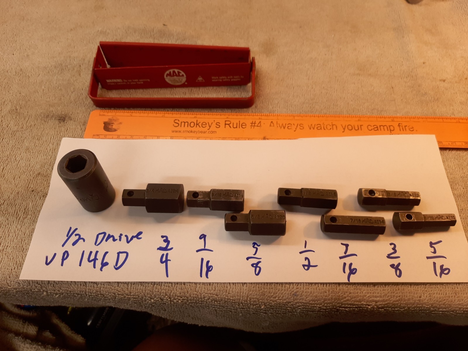 MAC Tools USA 9 pc Standard Hex Impact Set 1/2” Drive Socket VT8 VP146D