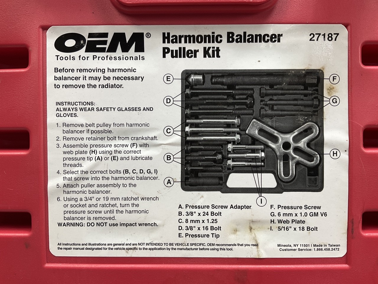 USED #17 – OEM TOOLS 27187 Harmonic Balancer Puller Tool Kit Set