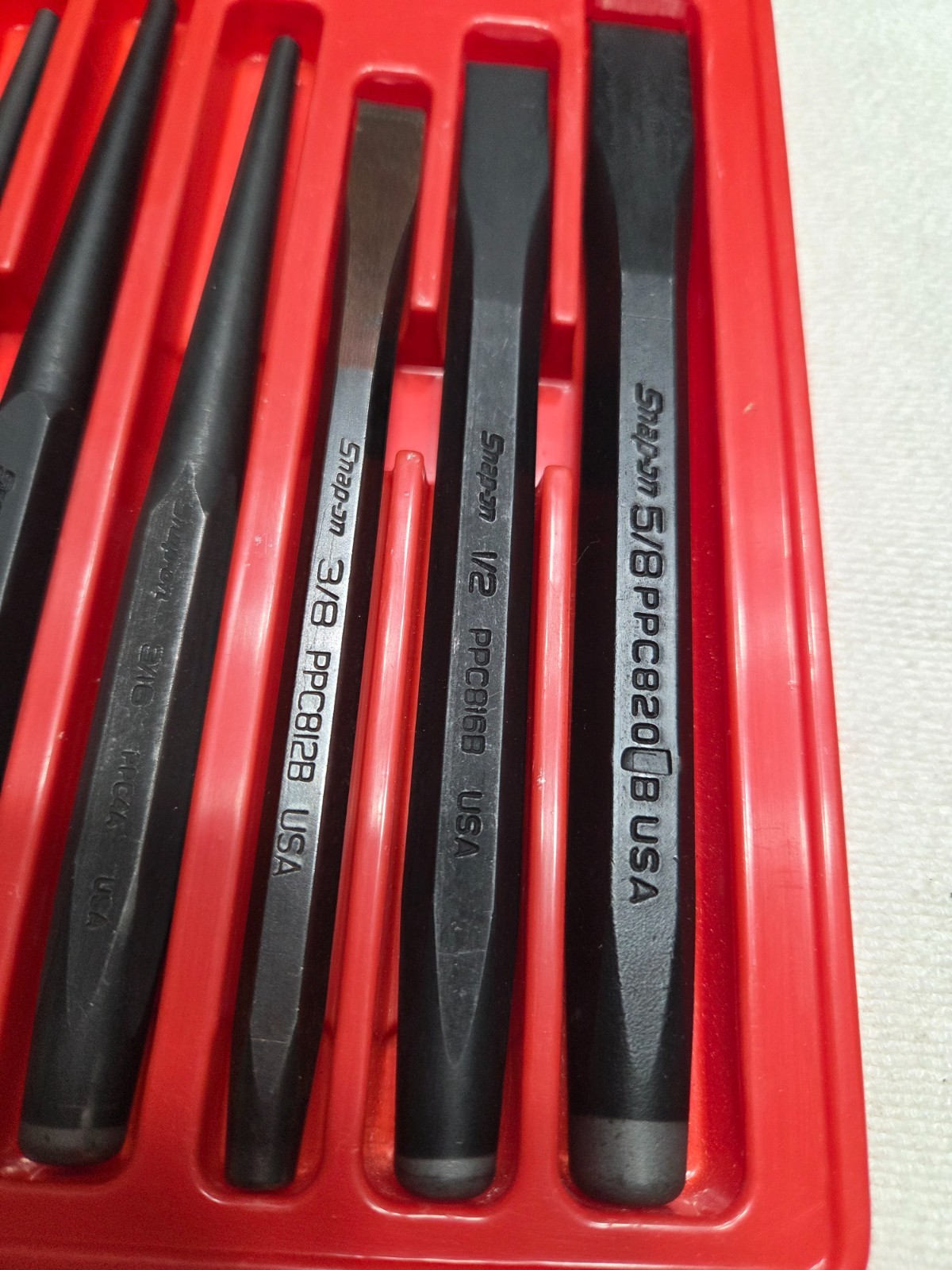 SNAP ON 11 Piece Punch and Chisel Set w/ Plastic Tray. PPC710BK NEW. Missing 1
