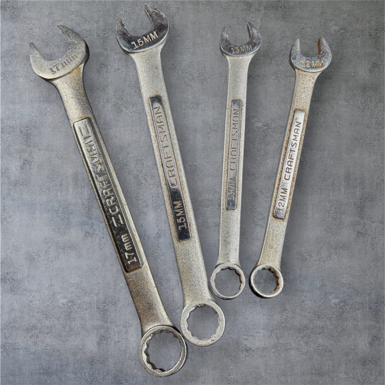 Vintage Craftsman USA Wrench Lot Metric 12mm-17mm Raised Panel Estate Find RUSTY