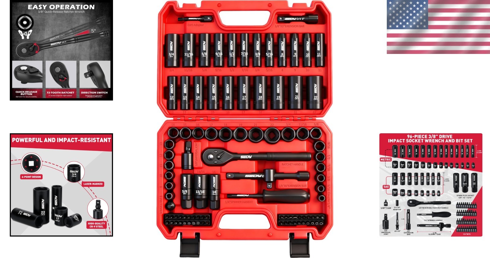Durable Impact Socket Set with Spark Plug Socket