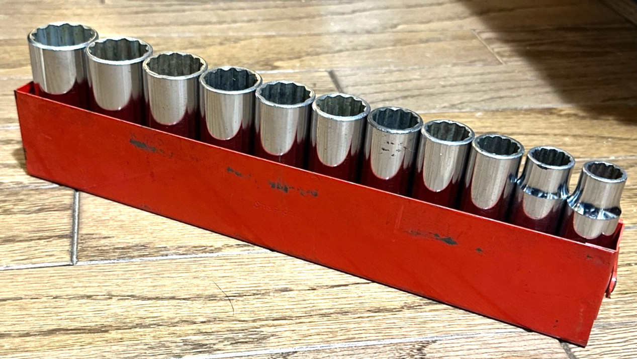 🇺🇸 Snap On Tools 1/2″ DEEP SAE 1/2″- 1-1/8″ Socket Set Lot 12-PT Red Tray USA