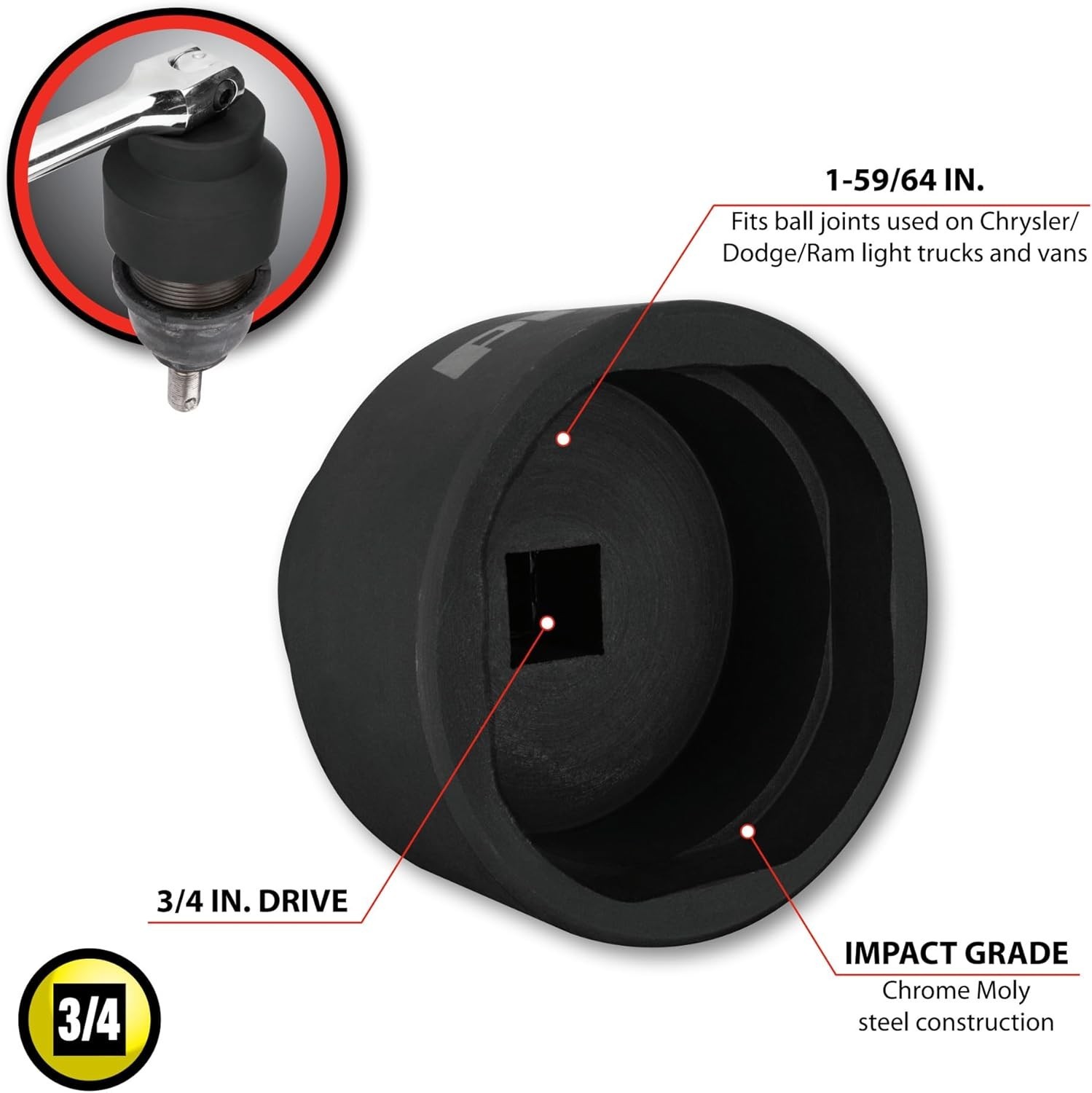 Performance Tool W83003 1-59/64″ Ball Joint Socket – Precision for…